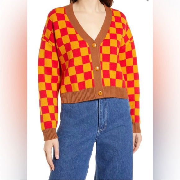 Lisa Says Gah Checker Andretti Cardigan Size M/L - Picture 3 of 6